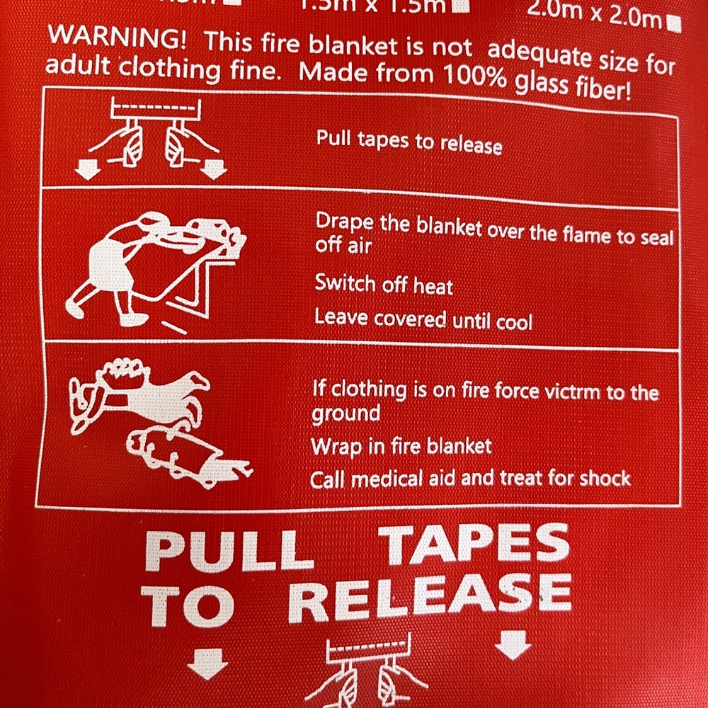 Fire Blanket, NIP, 39”x39”, peace of mind, pull black tabs, show kids to use - Picture 5 of 10
